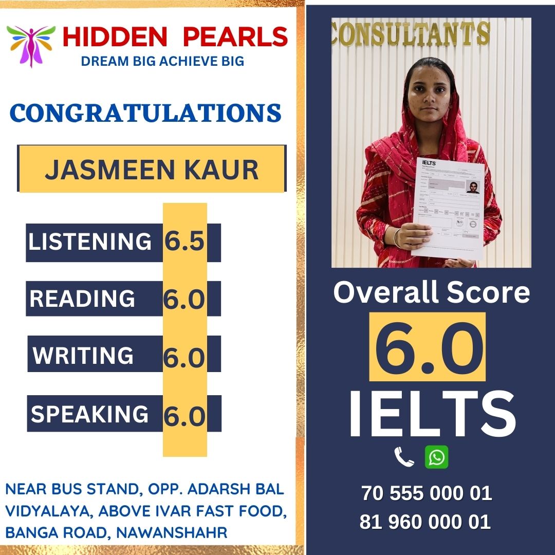 Jasmeen Kaur — IELTS result, Hidden Pearls